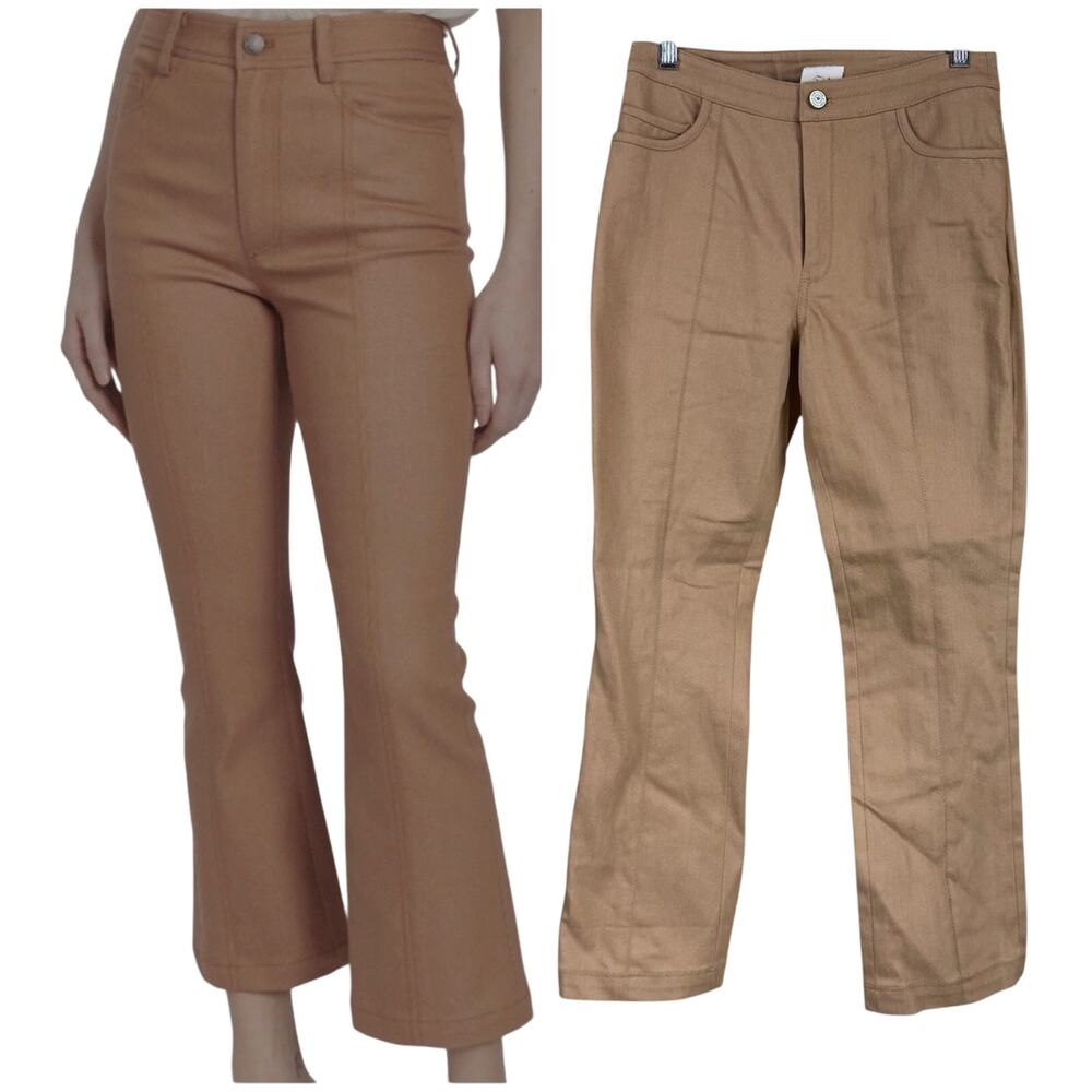 Cinq a Sept NWT Shannon Cropped Flared Leg Khaki Size 0 Flat Front Flare Leg